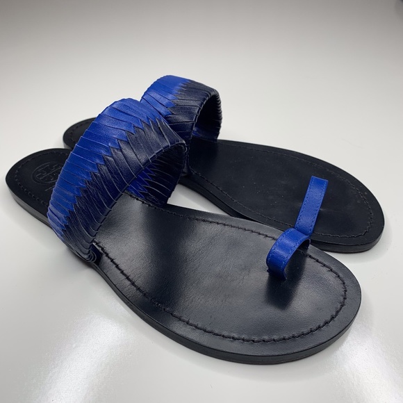 SOLD Tory Burch Two Tone Woven Sandals Slides - Picture 2 of 8